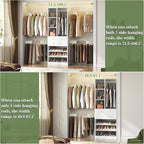 Closet System, 4.2–8.8 FT Closet Organizer with 2 Wooden Drawers and Shelves, Walk-in Closet System with Hanging Rods, Built-in Closet Tower, Can Fit 60 to 96 inch, White