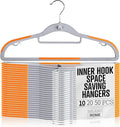 Plastic Hangers 10 Pack, Cascading Slim Space Saving Clothing Hangers with 360° Rotating Hook, Non Slip Clothes Hangers for Sweater Shirt, Heavy Duty Coat Hanger with Inner Hook for Closet, Grey