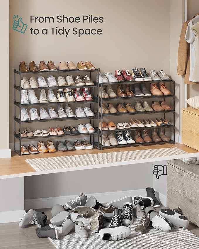SONGMICS Shoe Rack, 10-Tier Shoe Organizer, Metal Storage Shelf, Upright or Upside Down, for 44-55 Pairs, for Entryway, 11.8 x 36.2 x 68.1 Inches, Black ULSA011B01