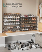 SONGMICS Shoe Rack, 10-Tier Shoe Organizer, Metal Storage Shelf, Upright or Upside Down, for 44-55 Pairs, for Entryway, 11.8 x 36.2 x 68.1 Inches, Black ULSA011B01