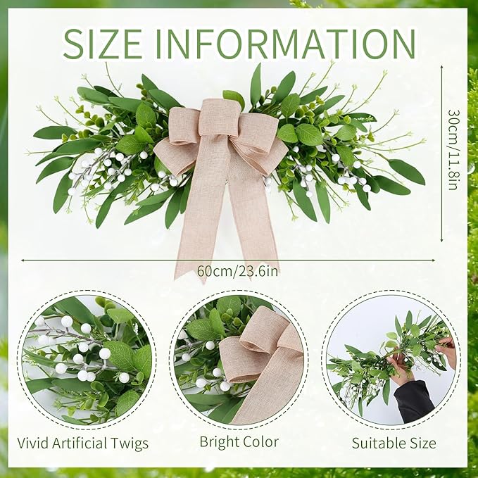 Floral Swag Artificial Green Eucalyptus Swag with Olives Leaves Mixed Berry Front Door Twigs Leaves Greenery Decorative Swag for Farmhouse Wedding Arch Party Wall Home Indoor Outdoor Holiday Decor