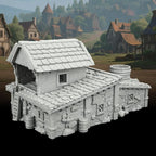 Unpainted 3D Printed Tabletop RPG Terrain–25 Scale Map Props for Trench Crusade & DND Bundle,Gable Roof Medieval Residence Scenery – Medieval Village F AF1124F