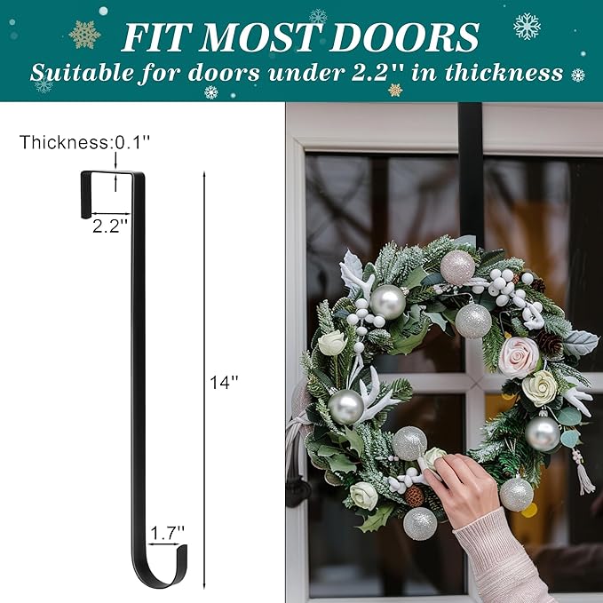 HOOSUN Wreath Hangers for Front Door 4th of July Decorations,14" Patriotic Wreath Hook Holder,Over The Door Hooks Hanger,Metal Garland Hangers Hook for Spring Summer Wreath Porch Decor(2 Pack)