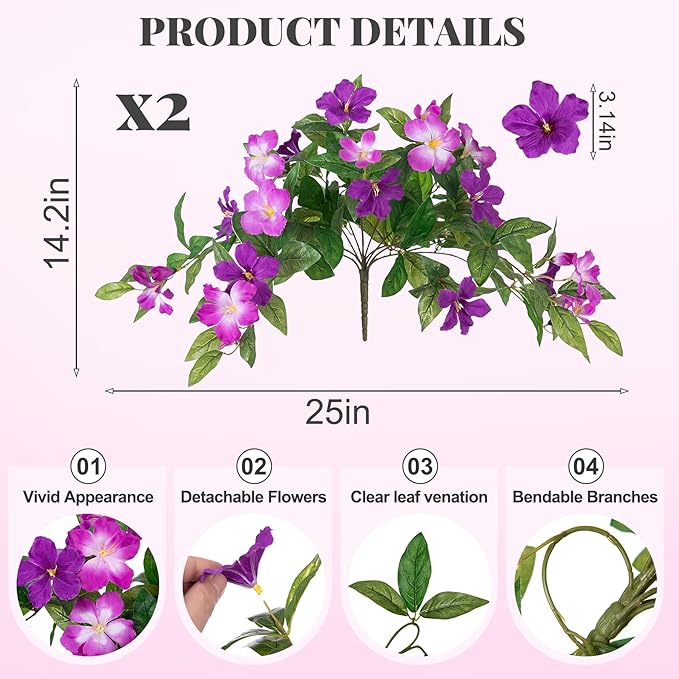 Artificial Hanging Faux Flowers for Outdoors Planters 2PCS Fake Flowers Silk Hibiscus Flowers for Outside Outdoor Faux Hanging Plants UV Resistant Spring Home Front Porch Decoration