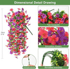 Artificial Fake Hanging Flowers Plants for Outdoor Spring Decoration,2 PCS Faux Silk Morning Glory with Eucalyptus Leaves,UV Resistant Realistic Trailing Vines for Balcony Porch Patio Yard Garden