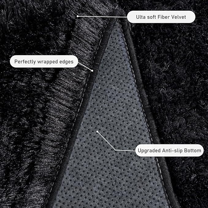 Black Rug for Bedroom, Soft Shaggy Modern Shag 4x6 Area Rugs for Living Room, Upgrade Non-Slip Plush Fluffy Carpet for Kids Boys Girls Room Dorm Home Decor Aesthetic