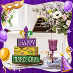 Moucuny 4 Pcs Mardi Gras Decorations Mardi Gras Wooden Sign Carnival Table Centerpiece Carnival Tiered Tray Decor Decorative Faux Book Stack Block for Masquerade Party Fireplace Mantel Shelf