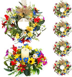 6 PCS Small Spring Floral Kitchen Cabinet Wreath Mini Artificial Sunflowers Daisy Wreath for Front Door with Burlap Ribbon Wide Flower Hanging Farmhouse Wreaths for Porch Wall Window Decor