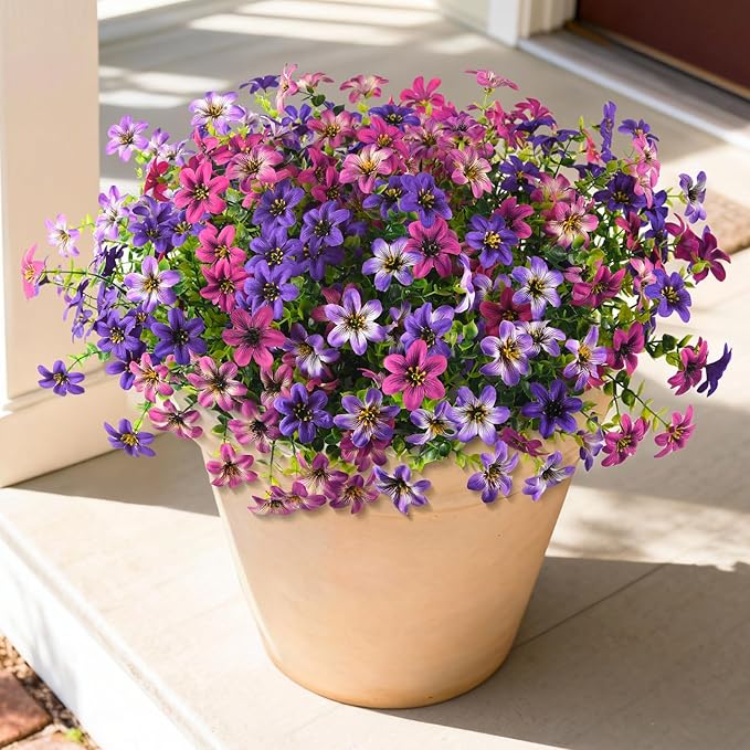Artificial Fake Flowers for Outdoors 12 Bundles Faux Silk Flower Spring Decoration Artificial Fake Plants Outdoor Plastic Flowers UV Resistant No Fade for Home Planter Porch Patio Yard Decor