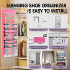 Over The Door Shoe Organizer with 12 Large Breathable Pockets - Durable Hanging Storage for the Entire Family's Shoes (Pink)