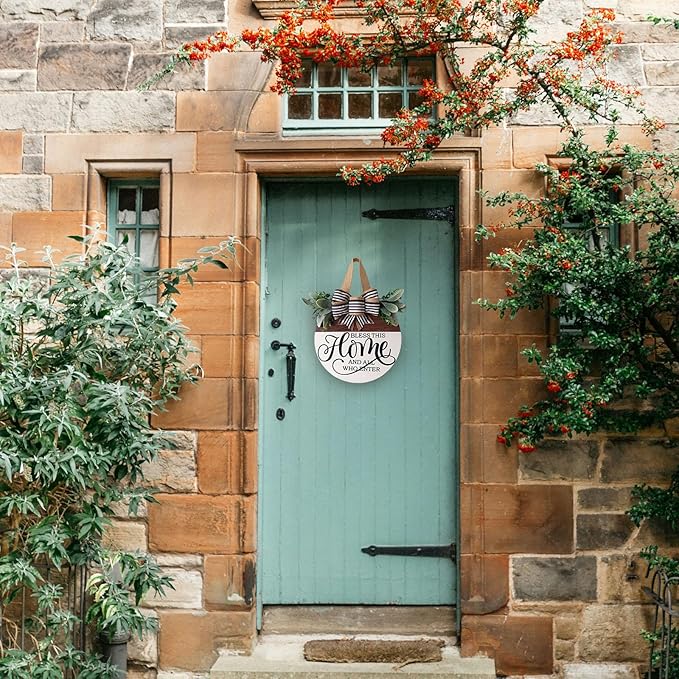 Welcome Sign for Front Door, Floral Round Wood Wreaths Wall Hanging Outdoor Decor, Front Porch Decorations Hanging Gift for Home Outdoor Decor for Spring Summer Fall Holiday