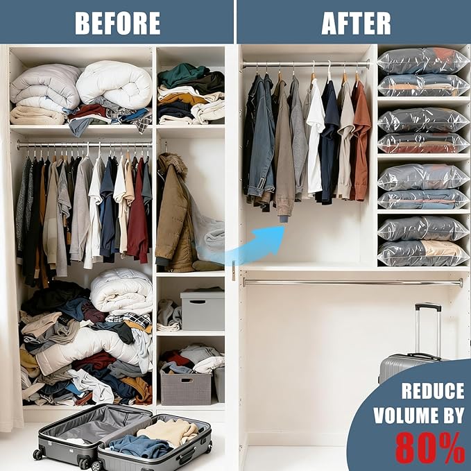 20 Jumbo Vacuum Storage Bags, Vacuum Seal Bags for Clothing Space Saver Compression Storage Bag with Hand Pump Extra Large for Clothing Travel Comforters Blankets Pillow Bedding Duvets Clothes
