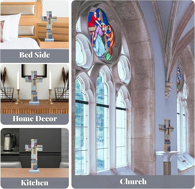 Imerance Inspirational Resin Standing Cross,12 Inch Christian Crucifix Wall Cross,Prayer and Transmission of Happiness With Love and Trust Catholic Decor,Catholic Gifts and Religious Gifts for Women
