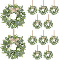 12 Pcs Green Artificial Eucalyptus Swag Wreaths Spring Summer Wreath with White Berries Mini Green Kitchen Cabinet Wreaths with Ribbon for Front Door Porch Wall Window Farmhouse Decoration
