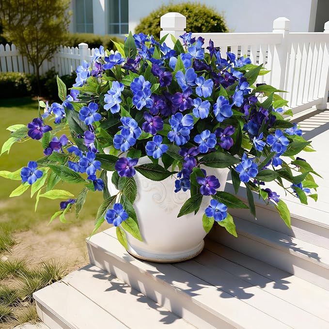 Artificial Flowers for Outdoor, 2 Bundles UV Resistant Fake Plants Decoration Realistic Faux Silk Flowers No Fade Plastic Flowers for Outside Planters Home Porch Patio Yard Garden Decor