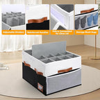 Shoe Organizer for Closet, Foldable Shoe Storage Bins with Lid & Adjustable Dividers, Fabric Shoe Box Storage Containers with Four Reinforced Handles, Fits 16 Pairs, 1 Pack, Black & White