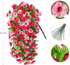 Artificial Fake Hanging Flowers Plants for Outdoor Decoration, 2PCS Faux Silk Morning Glory Long Vines Stems UV Resistant Look Real for Spring Summer Outside Home Porch Patio, Red Pink