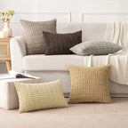 MIULEE Pack of 2 Corduroy Decorative Euro Sham Throw Pillow Covers 24x24 Inch Soft Boho Striped Pillow Covers Modern Farmhouse Home Decor for Sofa Living Room Couch Bed Beige