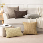 MIULEE Pack of 2 Corduroy Decorative Throw Pillow Covers 20x20 Inch Soft Boho Striped Pillow Covers Modern Farmhouse Home Decor for Sofa Living Room Couch Bed Dark Brown