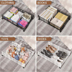 Under Bed Storage with Wheels, Foldable Metal Mesh Underbed Storage Container Bins, Tool-free Assembly Clothes Drawer Organizer,2Pack