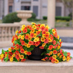 Artificial Flowers with Hanging Basket, Outdoor Faux Plants Silk Morning Glory Vines, Fake Green Arrangement for Garden Patio Spring Summer Decor(Orange)