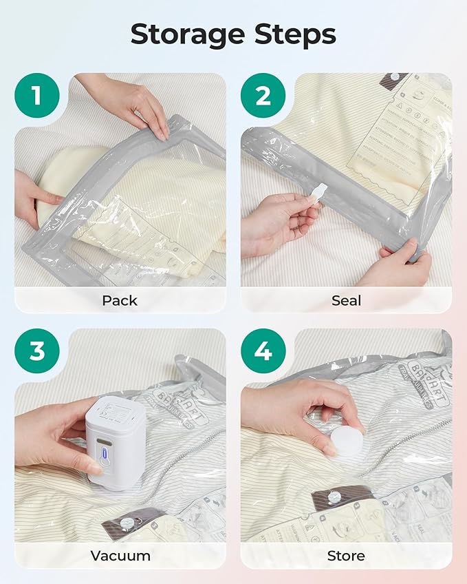 BAGSMART Vacuum Storage Bags with Portable Pump, Travel Space Saver Bags for Clothes, Heavy Duty Compression Bags for Storage, Vacuum Seal Bags with Hand Pump, Travel Essentials for Packing-Pink