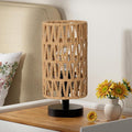 Fenmzee Small Table Lamp for Bedroom - Inline Control, Bedside Lamp with 3000K A15 LED Blub, Easy Assembly（Rattan Rope Shade-Black Base，9" Inline Control）