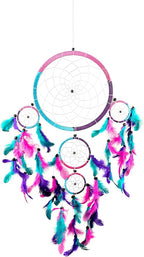 OMA Large Dream Catcher Wall Decor – Tie Dye Dream Catcher with Purple, Turquoise & Pink Feathers for Bedroom, Living Room, Dorms & Gift, Size - 9” x 30”