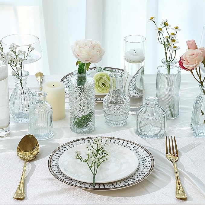 CUCUMl 24 Pack Glass Bud Vases in Bulk for Centerpieces, Clear Vintage Decorative Small Vases for Flowers, Wedding Rustic Home Table Decor