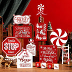 Mifoci 14 Pcs Christmas Tiered Tray Decor Rustic Christmas Decorations Snowman Santa Candy Wood Sign Xmas Table Tiered Tray Winter Farmhouse Rustic Table Decor for New Year Home Shelf Tabletop