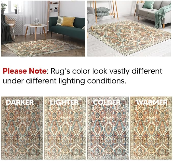 Keen Home Design 10x14 Rug - Machine Washable Area Rug with Non-Slip Backing, Ideal for Living Room, Dining Room, Bedroom - Vintage, Easy Clean, Durable, Low Pile Rug - (9'7" x 14')