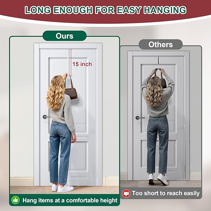 15" Reversible Wreath Hanger for Front Door, Fits Most Doors up to 1-3/4", Heavy Duty Steel Over The Door Hooks Hold up to 80 LBS for Spring & Easter Wreaths, Seasonal Door Decor, White 1 PC