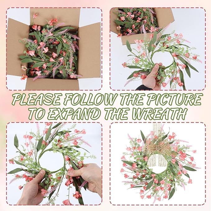 6 PCS Artificial Spring Summer Swag Wreaths Mini Pink Forsythia Lavender Kitchen Cabinet Wreath Small Floral Hanging Flowers Wreaths for Front Door Wedding Farmhouse Porch Wall Window Tabletop Decor
