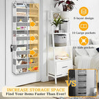 2 Pack Over The Door Organizer 5 Tiers, Extra Large Behind Door Storage of 10 Compartments, 80 lbs Weight Capacity Over Door Organizer, Door Hanging Organizer for Closet, Diaper Organizer, Light Gray