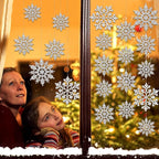 46Pcs Plastic Snowflake Ornament Christmas Glitter Snowflake Hanging Christmas Tree Decorations with Silver Rope for Winter Decorations Tree Window Door Accessories (Silver)