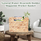 Magazines Holder - Wicker Magazine Rack, Handwoven Magazine Holders for Bathroom, Magazine Organizer for Books, Newspaper, Water Hyacinth Magazine Basket, 14.2 x 11.4 x 6.7 inch