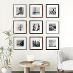Vittanly 12x12 Picture Frames Set of 9, Display 8x8 Pictures with Mat or 12x12 without Mat, Photo Frames for Wall Mount, Engineered Wood, Black&Brown&Grey