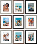 Vittanly 8x10 Picture Frames Set of 9, Display 5x7 Pictures with Mat or 8x10 without Mat, Photo Frames for Wall or Tabletop with Plexiglass, Engineered Wood, Black&Brown&Grey