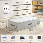GRANNY SAYS 6.5-Inch Foldable Underbed Storage Box with Lid, Sturdy Frabic Organizer with Reinforced Bottom for Clothes, Shoes, Low-Profile Underbed Container for Bedroom, Closet,2 Pack, Grey