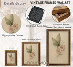 Vintage Gold Framed Wall Art, Retro Butterfly and Pink Flower Oil Painting Canvas Prints, Beige Insect Picture, Rustic Farmhouse Moth Cottagecore Poster Artwork for Living Room Bedroom Bathroom