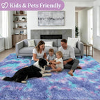6x9 Area Rugs for Living Room Bedroom: Ultra Soft Fluffy Shag Rug Upgrade Non-Slip Non-Shedding Large Fuzzy Plush Carpet Indoor Floor Carpets for Kids Room Playroom Nursery Dorms Home Rainbow Purple