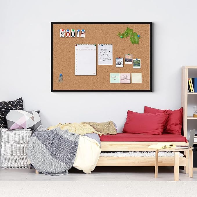 2-Pack Cork Board Bulletin Board 24 x 36, Black Aluminium Framed 2 x 3 Corkboard, Office Board for Wall Cork, Large Wall Mounted Notice Pin Board with 32 Push Pins for School, Home & Office