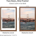16x24 Picture Frame Brown Set of 3, Display Pictures 12x18 with Mat or 16 x 24 Without Mat, Poster Frames 16x24 Poster Frames for Wall Hanging Horizontal and Vertical