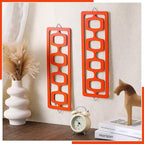 CroBlissful 2 Pcs Mid Century Modern Wall Art Wood Mid Century Elegance Decor Accents Abstract Wall Sculpture Geometric Panels for Interior Panel Art for Home Living Room(Orange)