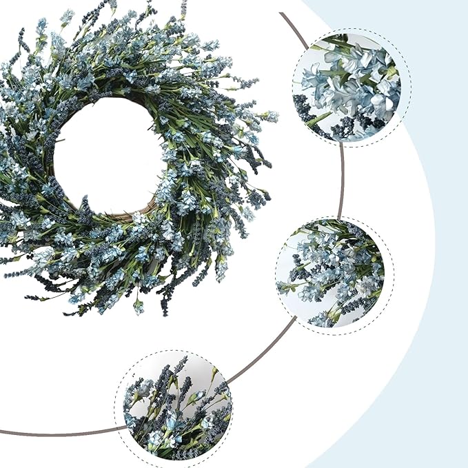 TEMPUS 20 Inch Blue Grains Flower String for Front Doors Wreath, Spring and Summer for Indoor and Outdoor Decor, Rustic and Farmhouse Style Home Blue Wreath