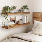 Fixwal Wall Shelves, 35.4" Long Heavy Duty Wall Mounted Rustic Wood Shelves for Living Room, Bedroom, Bathroom and Kitchen, Wall Shelves for Storage, Books, Room Decor (Rustic Brown, Set of 2)