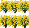 TURNMEON 12 Bundles Artificial Flowers for Outdoors Spring Decor, Realistic UV Resistant Fake Plants Faux Plastic Flowers for Outside Planter Home Gardens Porch Yards Cemetery Summer Decor(Yellow)