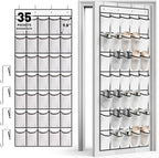 WVM Over the Door Shoe Organizer with 35 Breathable Mesh Pockets, Hanging Shoe Organizer for Door with 4 Metal Hooks, Large Capacity Closet Storage for Shoes, Accessories, White