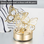 Matashi Crystal Studded 24K Gold Plated Double Butterfly Music Box Figurine – Plays "Memory" – Elegant Tabletop Showpiece for Living Room Decor – Keepsake Gift for Women, Mom, Wife, Birthday