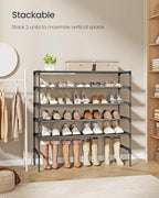 SONGMICS Shoe Rack, 3-Tier Shoe Storage Organizer, Space-Saving, 11.7 x 36.1 x 21 Inches, Entryway, Metal Frame, Non-Woven Fabric Shelves, Ink Black ULSH033BH01